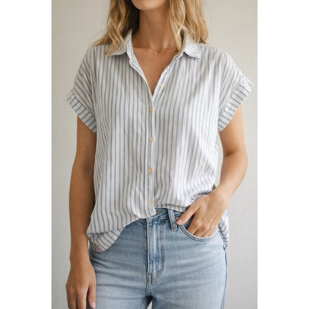 Madewell Striped Button Up Top Women S Relaxed Lightweight Coastal Blouse - Picture 2 of 6